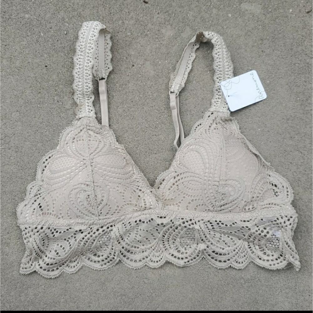 Anemone long line crochet lace padded bralette taupe M/L
